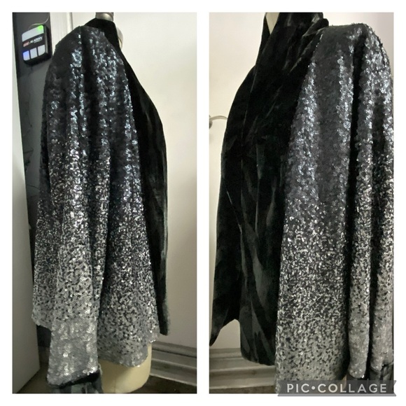 Johnny Was 🎄 Sequin Black Plaza Lined Open Front Kimono - Picture 2 of 6